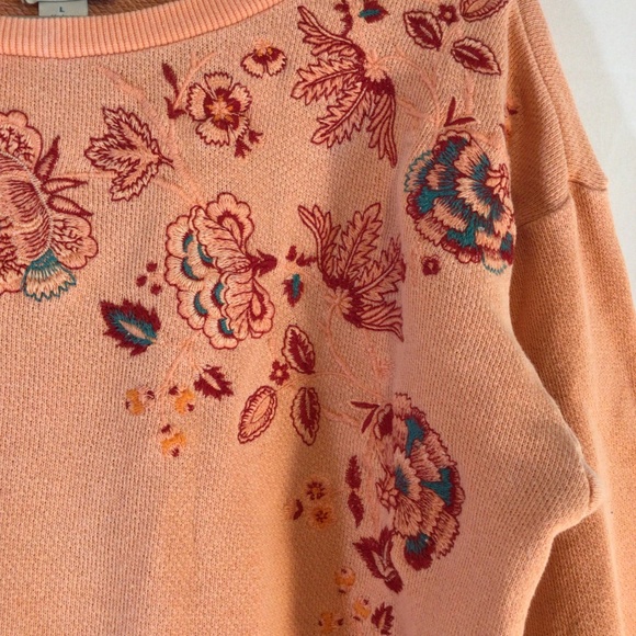 Sundance Women's Sweatshirt Peach Size Large Clementine Fields Embroidered Boho - Picture 5 of 9